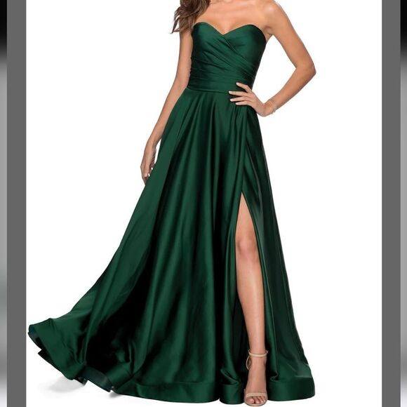 La Femma Strapless Slit Satin Ballgown - Picture 2 of 7